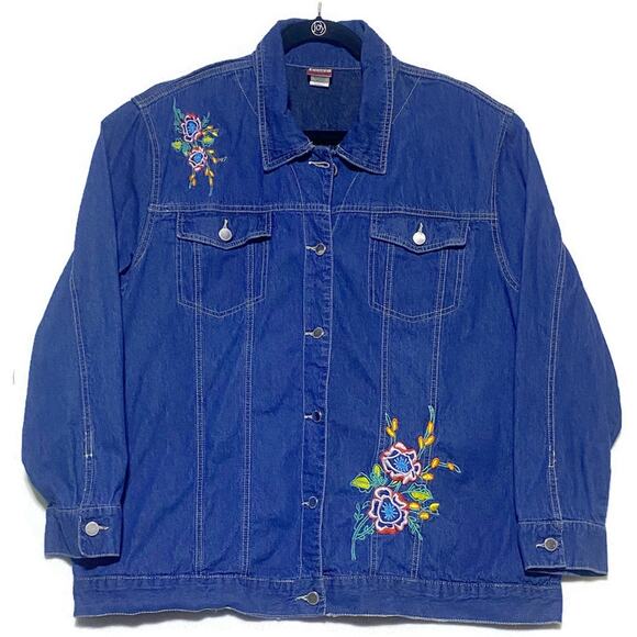Tudor Court Embroidered Flowers Jean Jacket Women's Size XXL Full Button Up - Picture 1 of 7